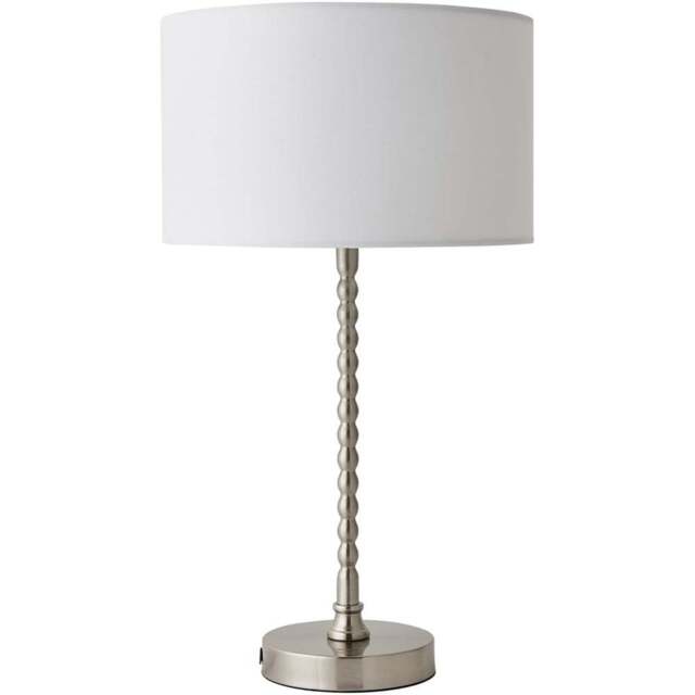 ValueLights Maeve White and Chrome Drum Shade Bobbin Bobble Table Lamp and LED Bulb - Size: 37.3 x 25 x 25cm - Silver - Wilko - image 1