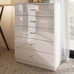 FWStyle Chilton 5 Drawer White Gloss Chest of Drawers - Wilko - thumbnail 1