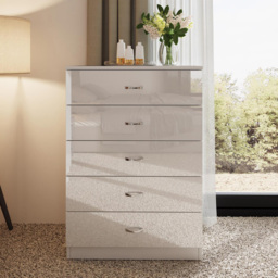 FWStyle Chilton 5 Drawer White Gloss Chest of Drawers - Wilko - thumbnail 7