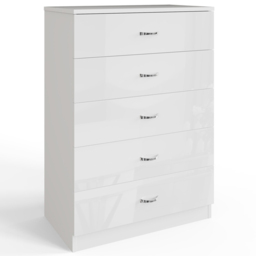 FWStyle Chilton 5 Drawer White Gloss Chest of Drawers - Wilko - thumbnail 3