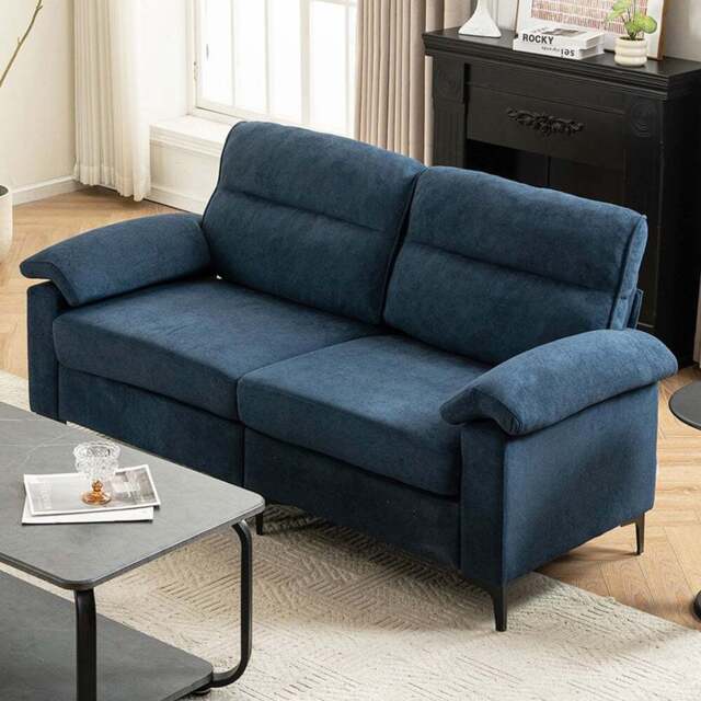Living and Home 2 Seater Blue Chenille Sofa - Wilko - image 1