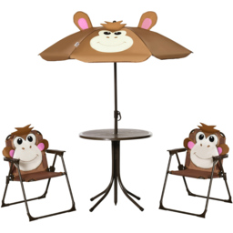 Outsunny Kids Brown Foldable Dining Set with Parasol - Size: 2 Seater - Wilko - thumbnail 3