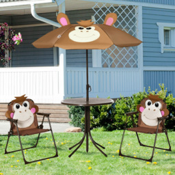 Outsunny Kids Brown Foldable Dining Set with Parasol - Size: 2 Seater - Wilko - thumbnail 1