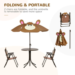 Outsunny Kids Brown Foldable Dining Set with Parasol - Size: 2 Seater - Wilko - thumbnail 6