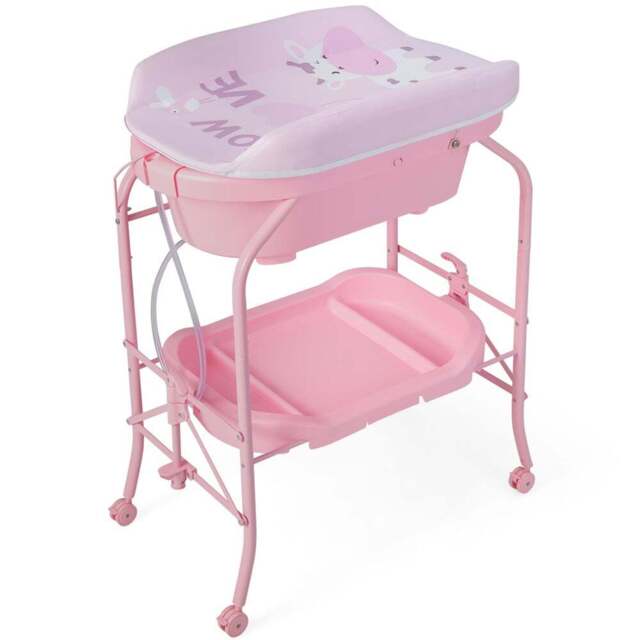 Costway Pink 2 in 1 Baby Station with Bathtub - Size: 84 x 53 x 37cm - Wilko - image 1