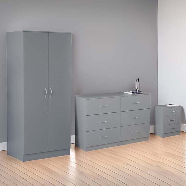 Vida Designs Riano Grey 3 Piece Narrow Bedroom Furniture Set - Wilko - image 1