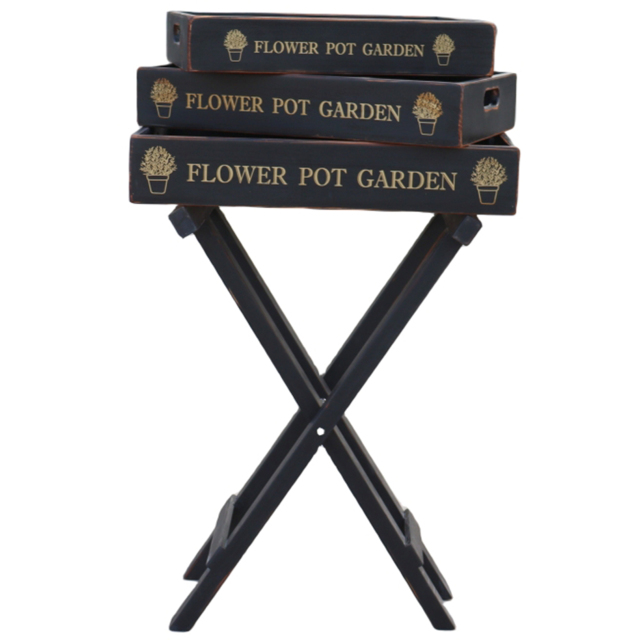 Acacia Home Black Wooden Garden Toffee Tray Set 3 - Size: 78.0 cm x 56.0 cm x 38.0 cmcm - Wilko - image 1