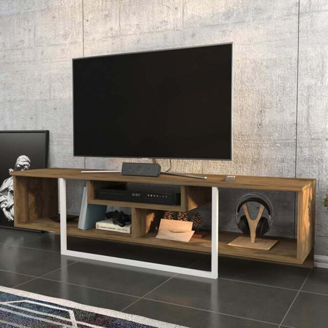 Decorotika Asal 3 Shelf Oud Oak and White Modern TV Unit - Size: 40 x 149.4 x 35.2cm - Multi - Wilko - image 1