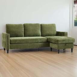 Living and Home 4 Seater Green Chenille Sofa with Footstool and Cup Holders - Wilko