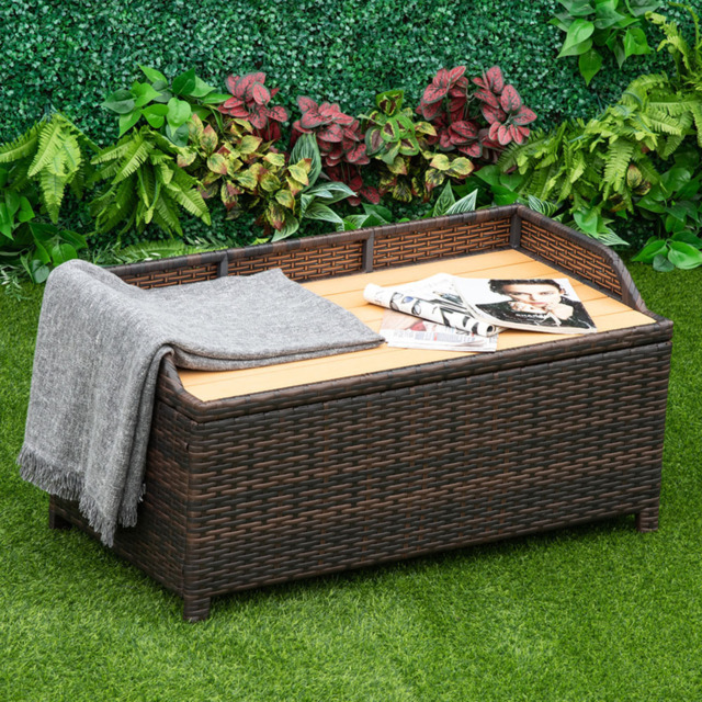 Outsunny 2 Seater Storage Bench with Brown Cushion - Size: 102 x 51 x 52cm - Wilko - image 1