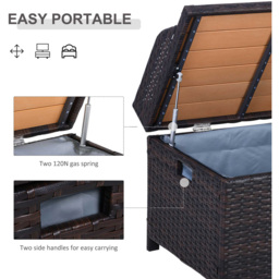 Outsunny 2 Seater Storage Bench with Brown Cushion - Size: 102 x 51 x 52cm - Wilko - thumbnail 6