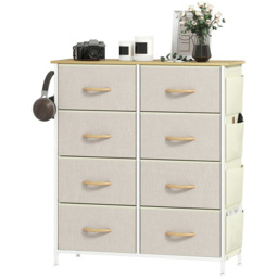 HOMCOM 8 Drawer 4 Side Pockets 2 Hooks Beige Fabric Chest of Drawers - Silver - Wilko - thumbnail 3