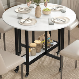 Portland 4 Seater Single Shelf White Marble Drop Leaf Folding Dining Table 100cm - Wilko