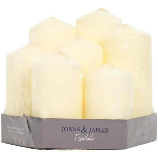 Set of 7 Church Candles - White - Jonas & James - Wilko - image 1