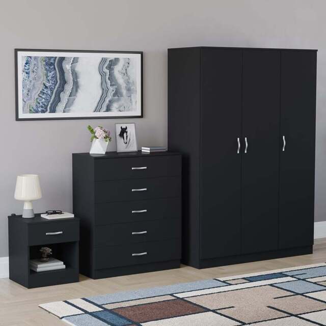 Vida Designs Riano Black 3 Piece Bedroom Furniture Set - Wilko - image 1