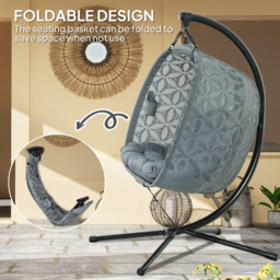 Outsunny Charcoal Grey Double Hanging Swing Chair - Size: 172 x 103 x 139cm - Wilko - thumbnail 7