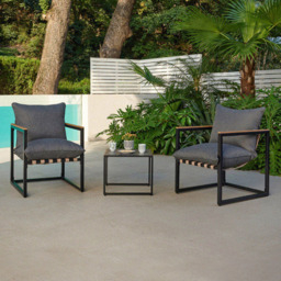 Home Detail Marbella 2 Seater Black Balcony Lounge Set with Dark Grey Cushions - Wilko