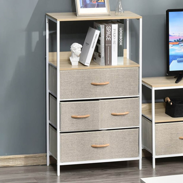 Portland 4 Drawer White and Wood Effect Chest of Drawers - Grey - Wilko - image 1
