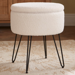 GFW Avery Cream Teddy Boucle Storage Stool - Size: 45 x 38 x 38cm - Wilko