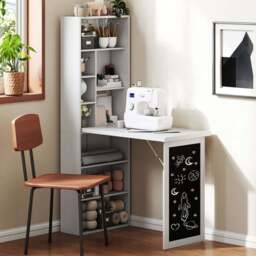 HOMCOM White Folding Convertible Desk with Blackboard and Bookshelf - Size: 153.0 cm x 51.0 cm x 98.0 cmcm - Wilko - thumbnail 1