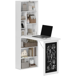 HOMCOM White Folding Convertible Desk with Blackboard and Bookshelf - Size: 153.0 cm x 51.0 cm x 98.0 cmcm - Wilko - thumbnail 3