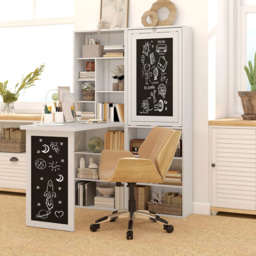HOMCOM White Folding Convertible Desk with Blackboard and Bookshelf - Size: 153.0 cm x 51.0 cm x 98.0 cmcm - Wilko - thumbnail 4