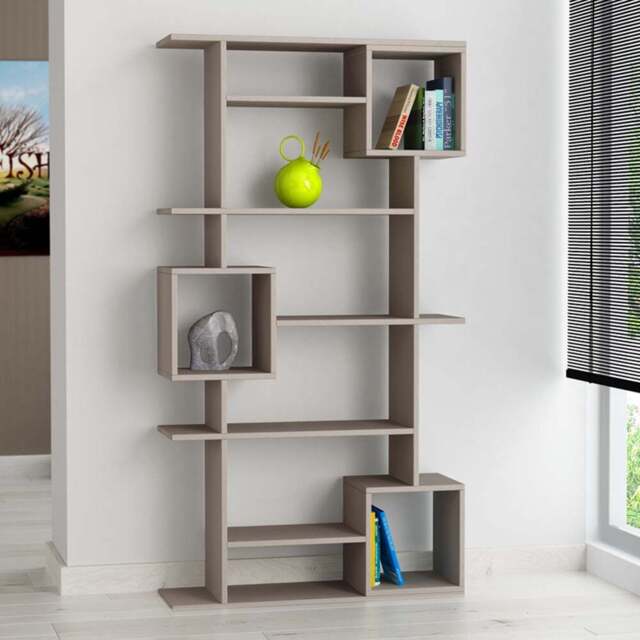 Decortie Soto 13 Shelf Mocha Grey Modern Bookcase Display Unit - Size: 173 x 92 x 25cm - Wilko - image 1