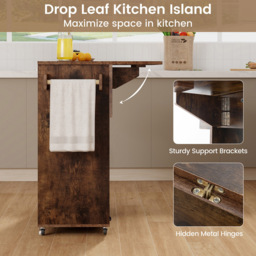 Costway 2 Door Single Drawer Rustic Brown Mobile Drop Leaf Kitchen Island Cart with Wine Rack - Size: 64 x 39 x 31cm - Wilko - thumbnail 6