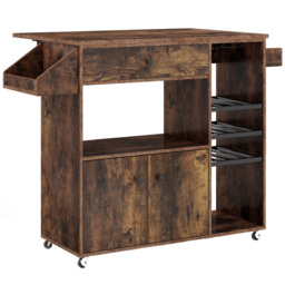 Costway 2 Door Single Drawer Rustic Brown Mobile Drop Leaf Kitchen Island Cart with Wine Rack - Size: 64 x 39 x 31cm - Wilko