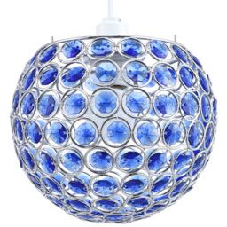 Happy Homewares Round Globe Small Blue Acrylic Bead Jewels Pendant Shade - Size: 18 x 18 x 18cm - Wilko
