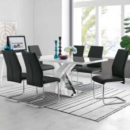 Furniturebox Columbia Fontana 6 Seater Dining Set White Gloss Black and Chrome - Wilko - thumbnail 1