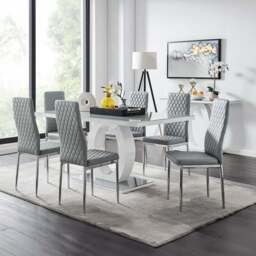 Furniturebox Lucia Valera 6 Seater Dining Set Grey Gloss and Chrome - Wilko - thumbnail 1