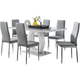 Furniturebox Lucia Valera 6 Seater Dining Set Grey Gloss and Chrome - Wilko - thumbnail 3