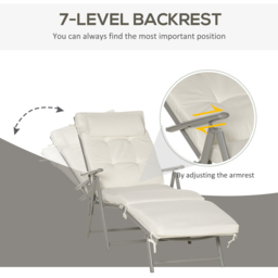 Outsunny Cream White Foldable Sun Lounger with Cushion - Size: 1 Seater - Wilko - thumbnail 5