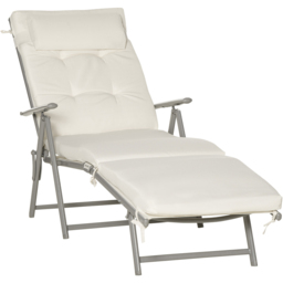 Outsunny Cream White Foldable Sun Lounger with Cushion - Size: 1 Seater - Wilko - thumbnail 3