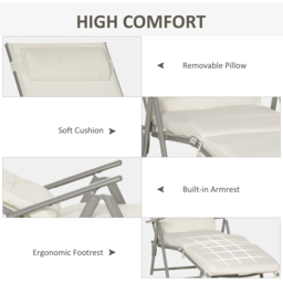 Outsunny Cream White Foldable Sun Lounger with Cushion - Size: 1 Seater - Wilko - thumbnail 6