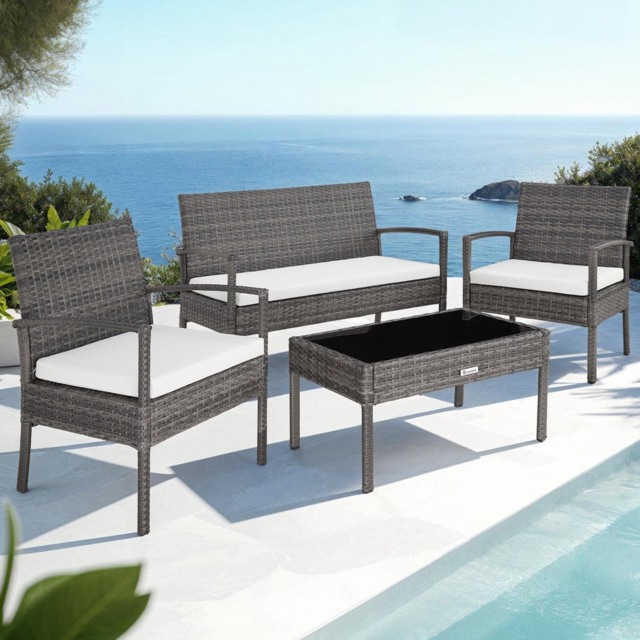 tectake Sparta 4 Seater Grey Rattan Garden Lounge Set - Wilko - image 1
