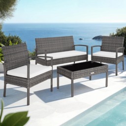 tectake Sparta 4 Seater Grey Rattan Garden Lounge Set - Wilko - thumbnail 1