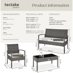 tectake Sparta 4 Seater Grey Rattan Garden Lounge Set - Wilko - thumbnail 7