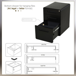 Vinsetto Black 3 Drawer File Cabinet - Size: 39 x 48 x 59cm - Wilko - thumbnail 5
