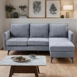 H&O Direct 3 Seater Grey Right Hand Facing Chaise Sofa - Wilko - thumbnail 1