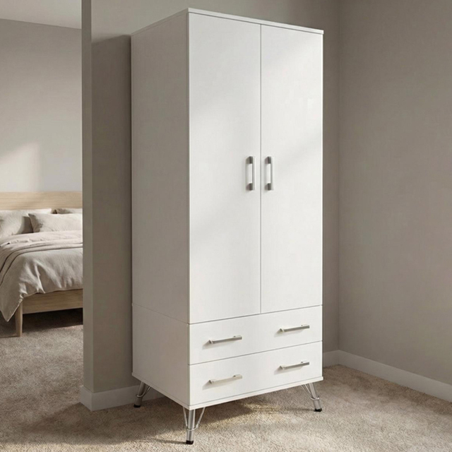 FWStyle Maldon 2 Door 2 Drawer White Wardrobe - Matt White - Wilko - image 1