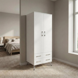 FWStyle Maldon 2 Door 2 Drawer White Wardrobe - Matt White - Wilko - thumbnail 6
