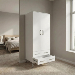 FWStyle Maldon 2 Door 2 Drawer White Wardrobe - Matt White - Wilko - thumbnail 7