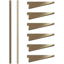 Rothley Antique Brass Twin Slot Shelving Kit 12.5 inch Brackets and 78 inch Uprights - Size: 205 x 7 x 11cm - Gold - Wilko