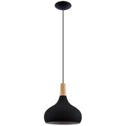 EGLO Sabinar Black Metal and Wood Pendant Light 28cm - Size: 28.0 x 28.0 x 110.0cm - Wilko - thumbnail 1