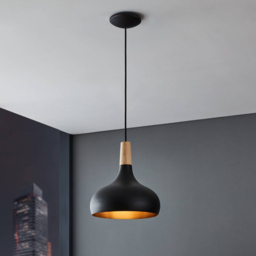 EGLO Sabinar Black Metal and Wood Pendant Light 28cm - Size: 28.0 x 28.0 x 110.0cm - Wilko - thumbnail 3