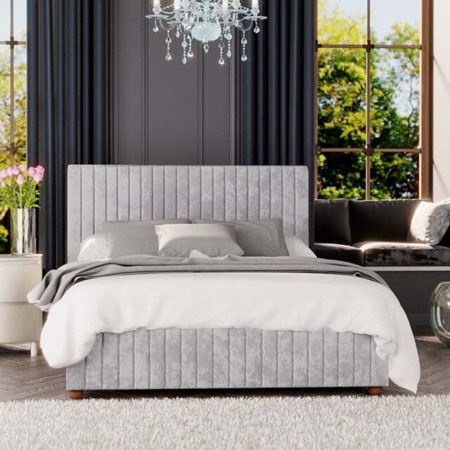 Laurence Llewelyn-Bowen Estella Small Double Silver Mirazzi Velvet Ottoman Bed - Wilko - image 1