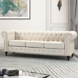 Richland 3 Seater Cream Leather Sofa - Artemis Home - Wilko