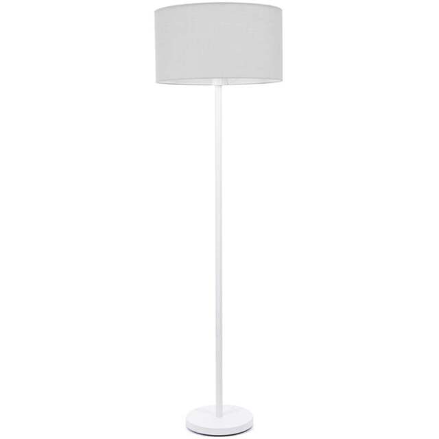 ValueLights Charlie Grey Drum Shade White Floor Lamp and Bulb - Size: 148 x 45 x 45cm - Wilko - image 1